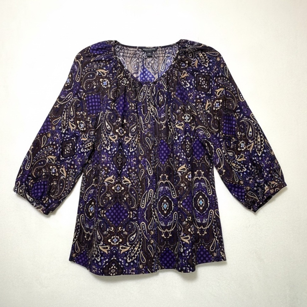 Banana Republic Purple Paisley Pattern Button Up Long Sleeve Blouse Women’s Sz L